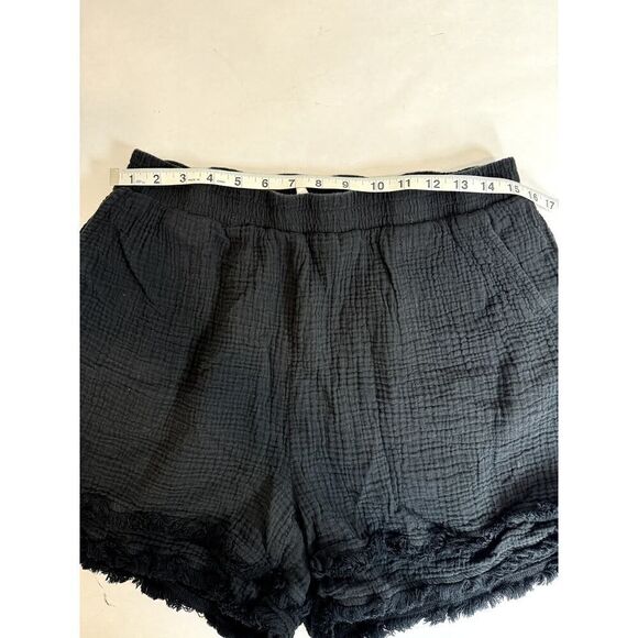 Cynthia Rowley Waffle Knit Cotton Pull-On Fringe Shorts Black Plus Size 1X - Picture 5 of 9